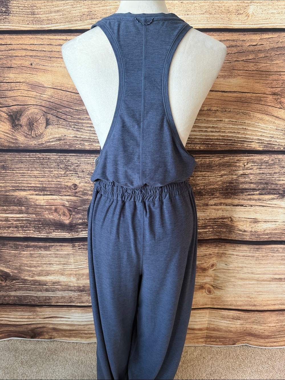 Sleeveless V-Neck Drawstring Jumpsuit in Heather Blue - Picture 4 of 8